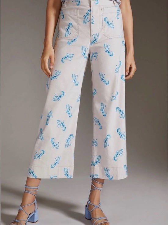 Anthropologie Pants - Anthropologie Maeve Colette Blue Lobster Wide Leg Pants 29